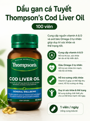 Thompson's Cod Liver Oil dầu gan cá tuyết bổ sung vitamin A, D, omega 3 100v (04/30)