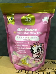 Ozi Choice A2 milky bites strawberry kẹo sữa canxi ăn liền vị dâu cho bé trên 4 tuổi 300g (11/26)