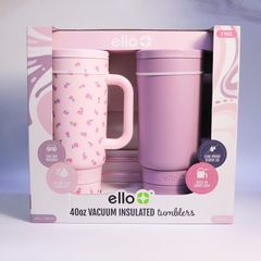 Ello 40 oz vacuum insulated tumbler set bình ly giữ nhiệt quai xách kèm ống hút 1183ml [hồng]