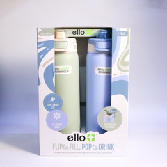 Ello flip to fill, pop to drink 22oz set bình nước giữ nhiệt nắp bật 651ml [xanh]