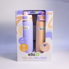 Ello flip to fill, pop to drink 22oz set bình nước giữ nhiệt nắp bật 651ml [tím cam]