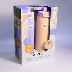 Ello flip to fill, pop to drink 22oz set bình nước giữ nhiệt nắp bật 651ml [tím cam]