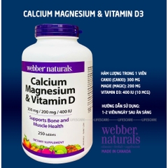 Webber Naturals Calcium Magnesium & Vitamin D hỗ trợ xương, cơ bắp khỏe mạnh 250v (01/29)