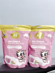 Ozi Choice A2 milky bites strawberry kẹo sữa canxi ăn liền vị dâu cho bé trên 4 tuổi 300g (11/26)