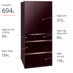 Tủ lạnh Mitsubishi Electric Inverter 694 lít MR-WX70C