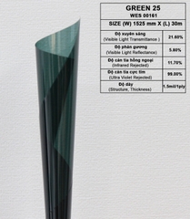 Phim cách nhiệt cửa kính Hàn Quốc Green 25