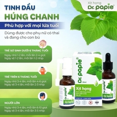(Tặng 5 ống nước muối physiodose) Xịt họng Dr.Papie giảm ho tiêu đờm thể tích 30ml