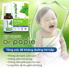 (Tặng 5 ống nước muối physiodose) Xịt họng Dr.Papie giảm ho tiêu đờm thể tích 30ml