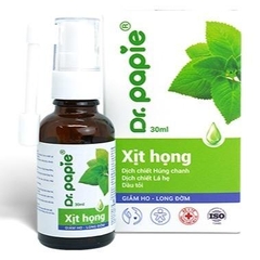 (Tặng 5 ống nước muối physiodose) Xịt họng Dr.Papie giảm ho tiêu đờm thể tích 30ml