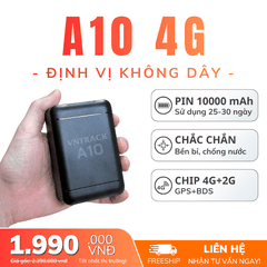 Định Vị Không Dây A10 4G | Pin 10000mAh, Từ 25-30 ngày, Chống nước IP65