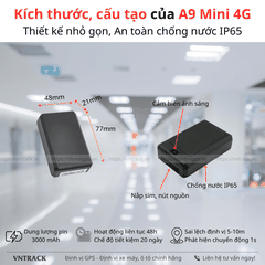 Định Vị Không Dây A9 Mini 4G | Nhỏ Gọn, 3000 mAh, Sử dụng 4-7 ngày