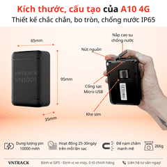 Định Vị Không Dây A10 4G | Pin 10000mAh, Từ 25-30 ngày, Chống nước IP65