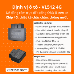 Định Vị Ô Tô VL512 4G | Dễ Dàng Cắm cổng OBD II, Chuyên dụng cho ô tô, Cắm là chạy