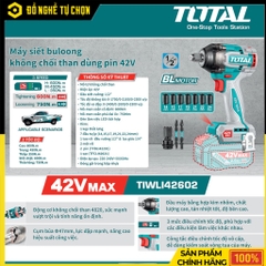 Máy Siết Bulong Không Chổi Than Dùng Pin 42V Total TIWLI42602 (Kèm 02 Pin + 01 Sạc)