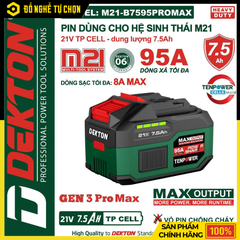 Pin Dekton 21V 7.5Ah M21-B7595PROMAX – Dòng Xả 95A Siêu Mạnh, Dùng Lâu Gấp 3 Lần – Hàng Chính Hãng, Có VAT