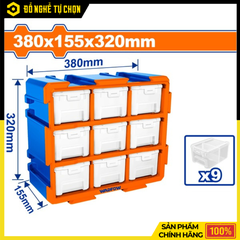 Bộ tủ gồm 9 khay nhựa đựng linh kiện (dạng kín) 380x155x320mm hiệu Wadfow WTB8331