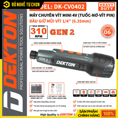Máy Vặn Vít Mini DEKTON DK-CV0402 – Pin Sạc 4V – 8 Mũi Vít Đa Năng – Tích Hợp LED – Dễ Dùng – Hàng Chính Hãng Có VAT