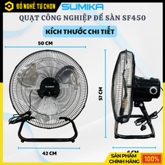 Quạt công nghiệp để sàn Sumika SF450 – Công suất 100W, gió mạnh bền bỉ, tối ưu cho môi trường làm việc nóng bức