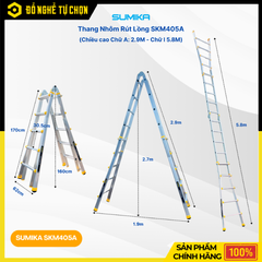 Thang Nhôm Rút Lồng Chữ A SUMIKA SKM405A 2.9m – Hàng Chính Hãng, Có VAT