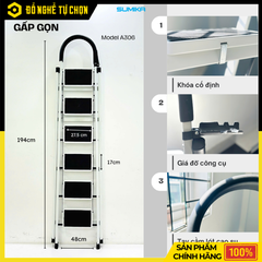 Thang Ghế Gia Đình 6 Bậc SUMIKA A306 Cao 140cm – An Toàn, Tiện Dụng Cho Mọi Nhà | Hàng Chính Hãng, Có VAT