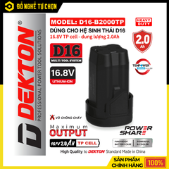 Pin 16V 2.0Ah Dekton D16-B2000TP – Nhỏ Gọn, Sạc Nhanh, Vỏ Chống Cháy An Toàn | Hàng Chính Hãng, Có VAT