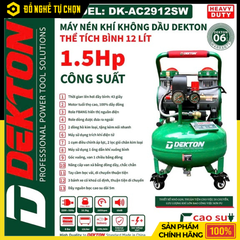 Máy Nén Khí Không Dầu Dekton DK-AC2912SW 12 Lít – Lên Hơi Nhanh, Chạy Êm, Bền Bỉ | Hàng Chính Hãng, Có VAT