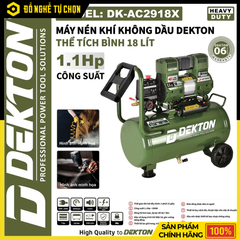 Máy Nén Khí Không Dầu 18L 1.1HP Dekton DK-AC2918X | Hàng Chính Hãng, Có VAT