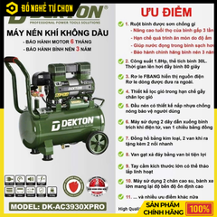 Máy Nén Khí Không Dầu Dekton DK-AC3930XPRO2HP 30L (Màu Oliu) | Hàng Chính Hãng, Có VAT