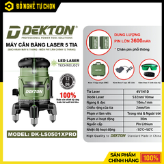 Máy Cân Bằng Laser 5 Tia Dekton DK-LS0501XPRO – Tia Xanh Rõ Nét, Xoay 360°, Cân Chỉnh Chuẩn Xác, Hàng Chính Hãng, Có VAT