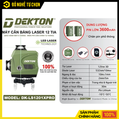 Máy Cân Bằng Laser 12 Tia Xanh Dekton DK-LS1201XPRO – Pin Lớn 3600mAh, Hàng Chính Hãng, Có VAT