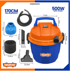 Máy hút bụi dùng điện - Hiệu Wadfow - Model: WVR1A06 - Công suất: 500W - Dung tích: 6 lít