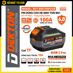 Pin Dekton 21V 6.0Ah 15 Cell M21-B60100Plus | Hàng Chính Hãng, Có VAT