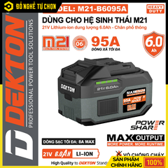 Pin Dekton 21V 6.0Ah M21-B6095A – Dung Lượng Lớn, Nguồn Điện Ổn Định Cho Hệ Pin M21, Hàng Chính Hãng, Có VAT