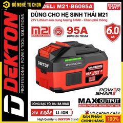 Pin Dekton 21V 6.0Ah M21-B6095A – Dung Lượng Lớn, Nguồn Điện Ổn Định Cho Hệ Pin M21, Hàng Chính Hãng, Có VAT