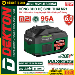 Pin Dekton 21V 6.0Ah M21-B6095A – Dung Lượng Lớn, Nguồn Điện Ổn Định Cho Hệ Pin M21, Hàng Chính Hãng, Có VAT