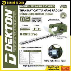 Máy Cắt Tỉa Hàng Rào Pin Dekton M21-CHR330XPRO Lưỡi Cắt Sắc Bén Thiết Kế Gọn Nhẹ – Hàng Chính Hãng, Có VAT