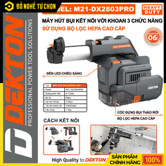 Máy Hút Bụi Dùng Cho Máy Khoan Dekton M21-DX2803PRO – Tích Hợp Cho Khoan Bê Tông, Lực Hút Mạnh, Bộ Lọc HEPA Cao Cấp - Hàng Chính Hãng, Có VAT