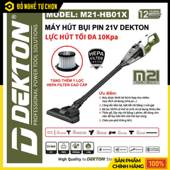 Máy Hút Bụi Dùng Pin 21V Dekton M21-HB01X Không Chổi Than Lực Hút Mạnh – Hàng Chính Hãng, Có VAT