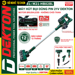 Máy Hút Bụi Dùng Pin Dekton M21-HB02BL (Chưa Pin & Sạc) – Lực Hút Mạnh, Động Cơ Không Chổi Than, Hàng Chính Hãng, Có VAT