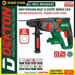 [THÂN] Máy Khoan Búa Pin 21V Dekton M21-RH2603C – Lực Đập 3.2J, Khoan Bê Tông 26mm, Hiệu Suất Mạnh Mẽ – Hàng Chính Hãng, Có VAT