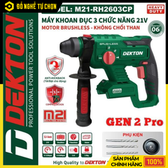 Máy Khoan Búa Pin Dekton M21-RH2603CP – Động Cơ Không Chổi Than – Lực Đập 2.6J – Đầu Kẹp SDS Plus – Hàng Chính Hãng Có VAT