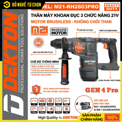 [THÂN] Máy Khoan Đục 3 Chức Năng Dekton M21-RH2803PRO – Brushless Không Chổi Than, Lực Đập 3.2J, Chuẩn Chuyên Nghiệp – Hàng Chính Hãng, Có VAT