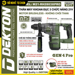 [THÂN] Máy Khoan Đục 3 Chức Năng Dekton M21-RH2803PRO – Brushless Không Chổi Than, Lực Đập 3.2J, Chuẩn Chuyên Nghiệp – Hàng Chính Hãng, Có VAT