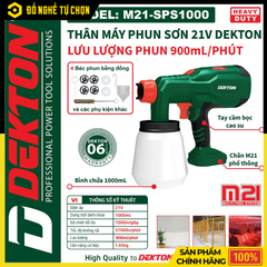 [THÂN] Máy Phun Sơn Dùng Pin Phổ Thông 21V Dekton M21-SPS1000 – Phun Mạnh, Đều Mịn, Linh Hoạt Mọi Không Gian, Hàng Chính Hãng, Có VAT