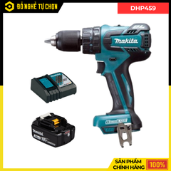 Combo Makita - Máy Khoan Búa Vặn Vít Dùng Pin DHP459 + Pin 3.0Ah + Đế Sạc Nhanh