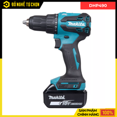 Combo Makita - Máy Khoan Búa Vặn Vít Dùng Pin DHP490+ Pin 3.0Ah + Đế Sạc Nhanh