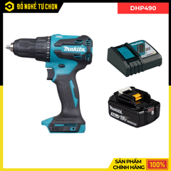 Combo Makita - Máy Khoan Búa Vặn Vít Dùng Pin DHP490+ Pin 3.0Ah + Đế Sạc Nhanh