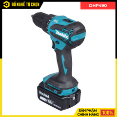 Combo Makita - Máy Khoan Búa Vặn Vít Dùng Pin DHP490+ Pin 3.0Ah + Đế Sạc Nhanh