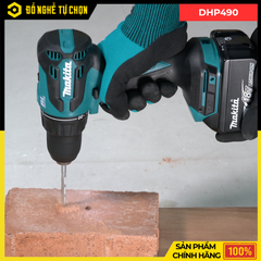 Combo Makita - Máy Khoan Búa Vặn Vít Dùng Pin DHP490+ Pin 3.0Ah + Đế Sạc Nhanh