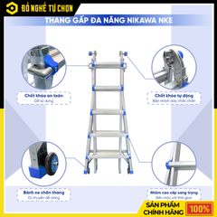 Thang Nhôm Gấp Đa Năng Nikawa NKE-44 Cao 4.4m, Chuyển Đổi Nhiều Tư Thế, An Toàn Và Tiện Lợi | Hàng Chính Hãng, Có VAT